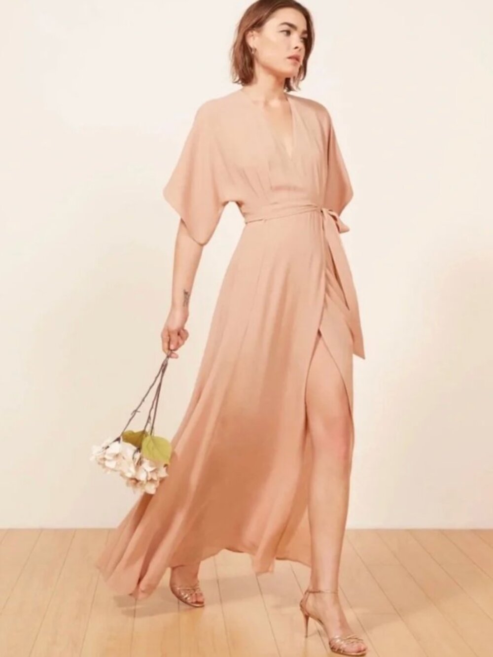 Reformation Winslow Wrap Dress in Bush